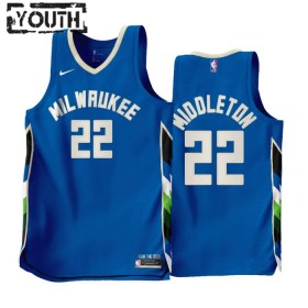 Camiseta Niños NBA Milwaukee Bucks Khris Middleton 22 2022-23 Nike City Edition Azul Swingman